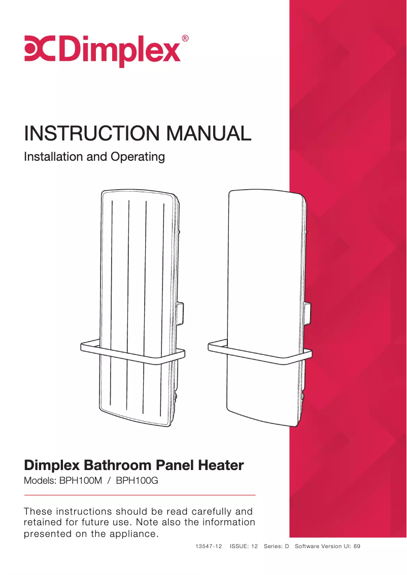 Page 1 de la notice Guide de démarrage rapide Dimplex BPH100G