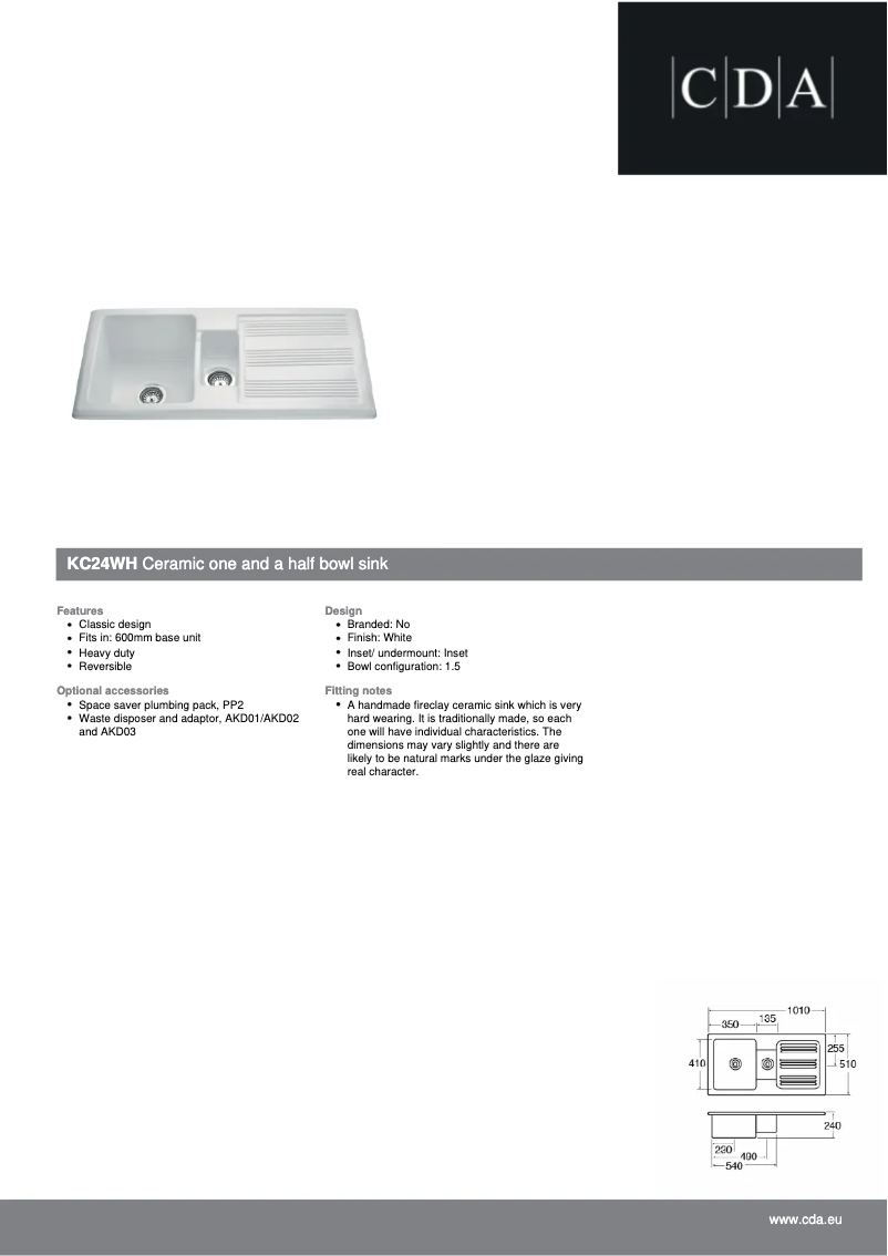 Page n°1 - Fiche technique CDA KC24WH