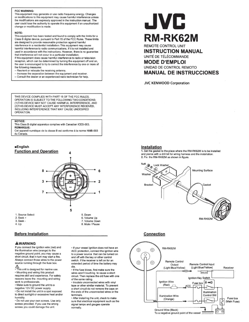 Page 1 de la notice Manuel utilisateur JVC RM-RK62M