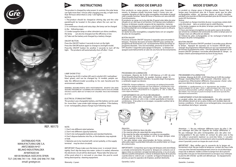 Page 1 de la notice Manuel utilisateur Gre 90173