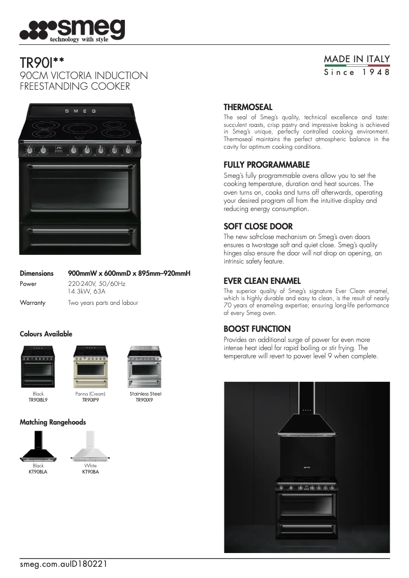 Page 1 de la notice Fiche technique Smeg TR90IBL9