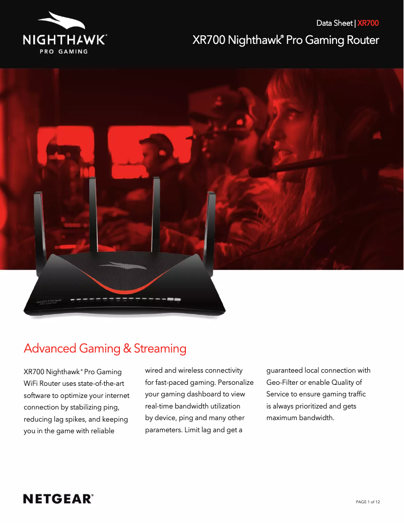 Page 1 de la notice Fiche technique Netgear Nighthawk Pro Gaming XR700