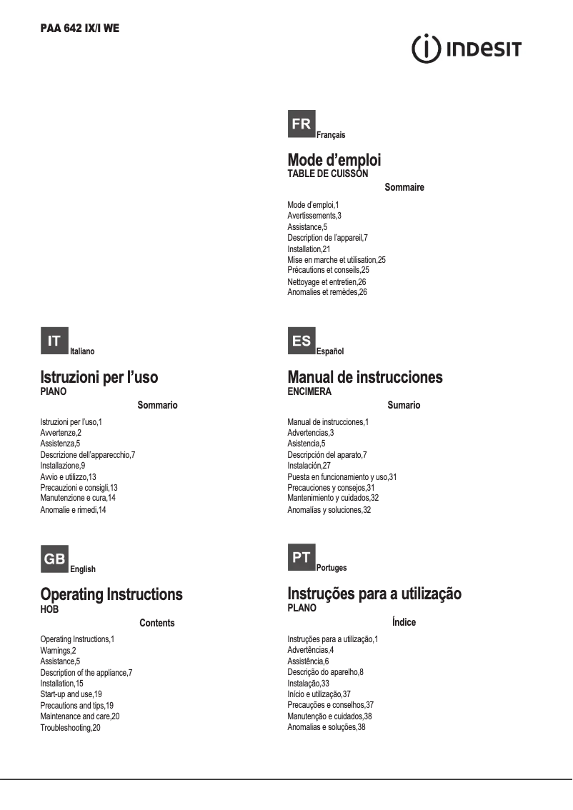 Page 1 de la notice Manuel utilisateur Indesit PAA 642 IX/I