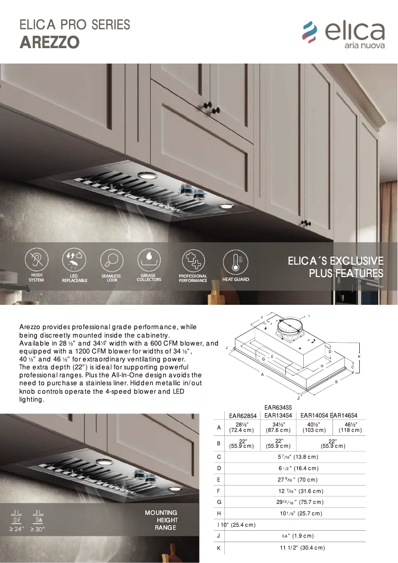 Page 1 de la notice Fiche technique Elica Arezzo EAR628S4