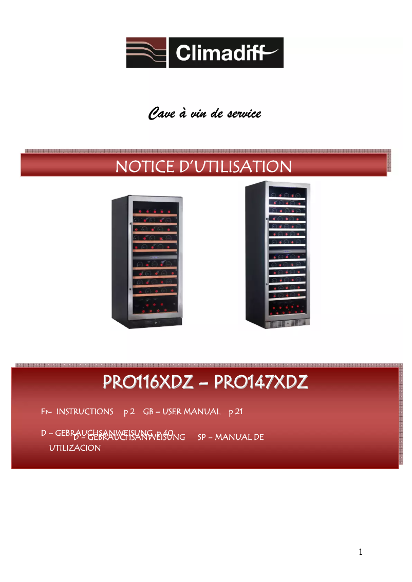 Image de la première page du manuel de l'appareil PRO116XDZ