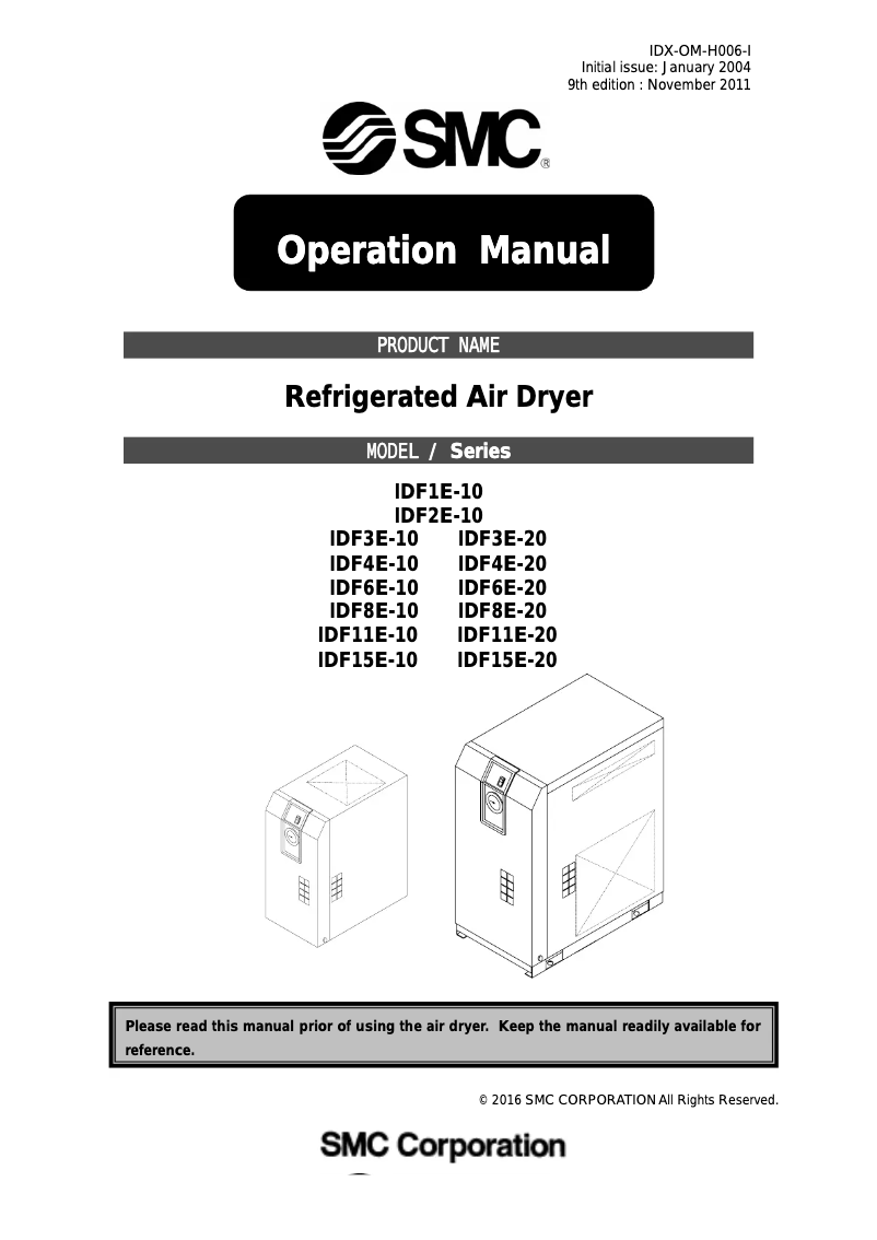 Page 1 de la notice Manuel utilisateur SMC IDF1E-10