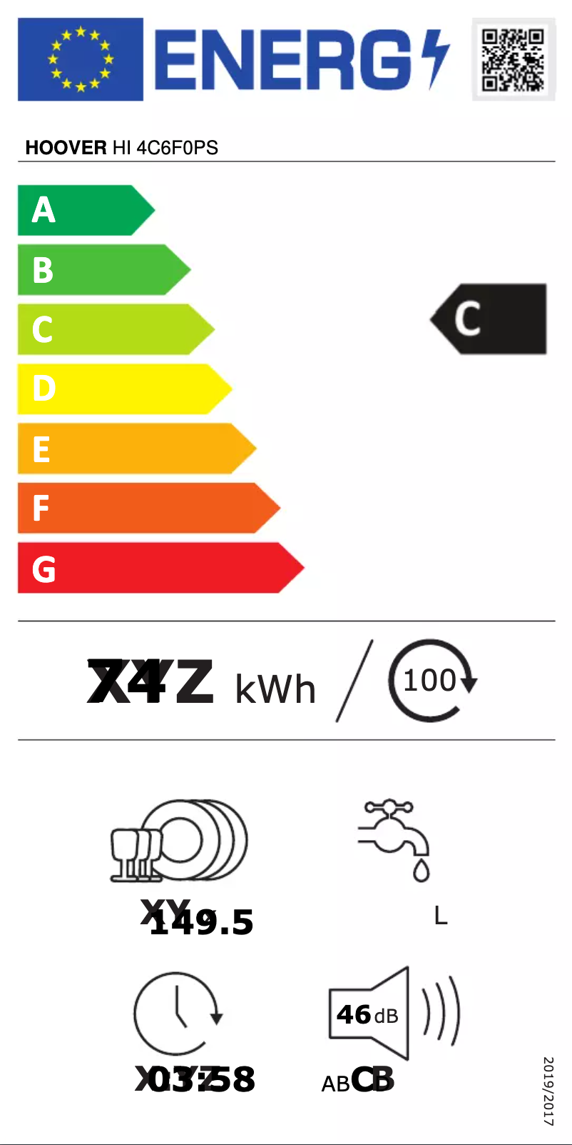 Page 1 of the manual Energy Label Hoover HI 4C6F0PS