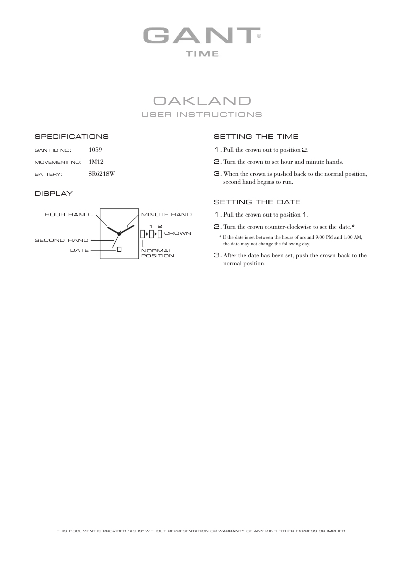 Page 1 de la notice Manuel utilisateur Gant Oakland 1059