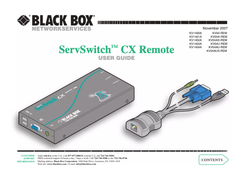 Page n°1 - Manuel utilisateur Black Box KV04U-REM