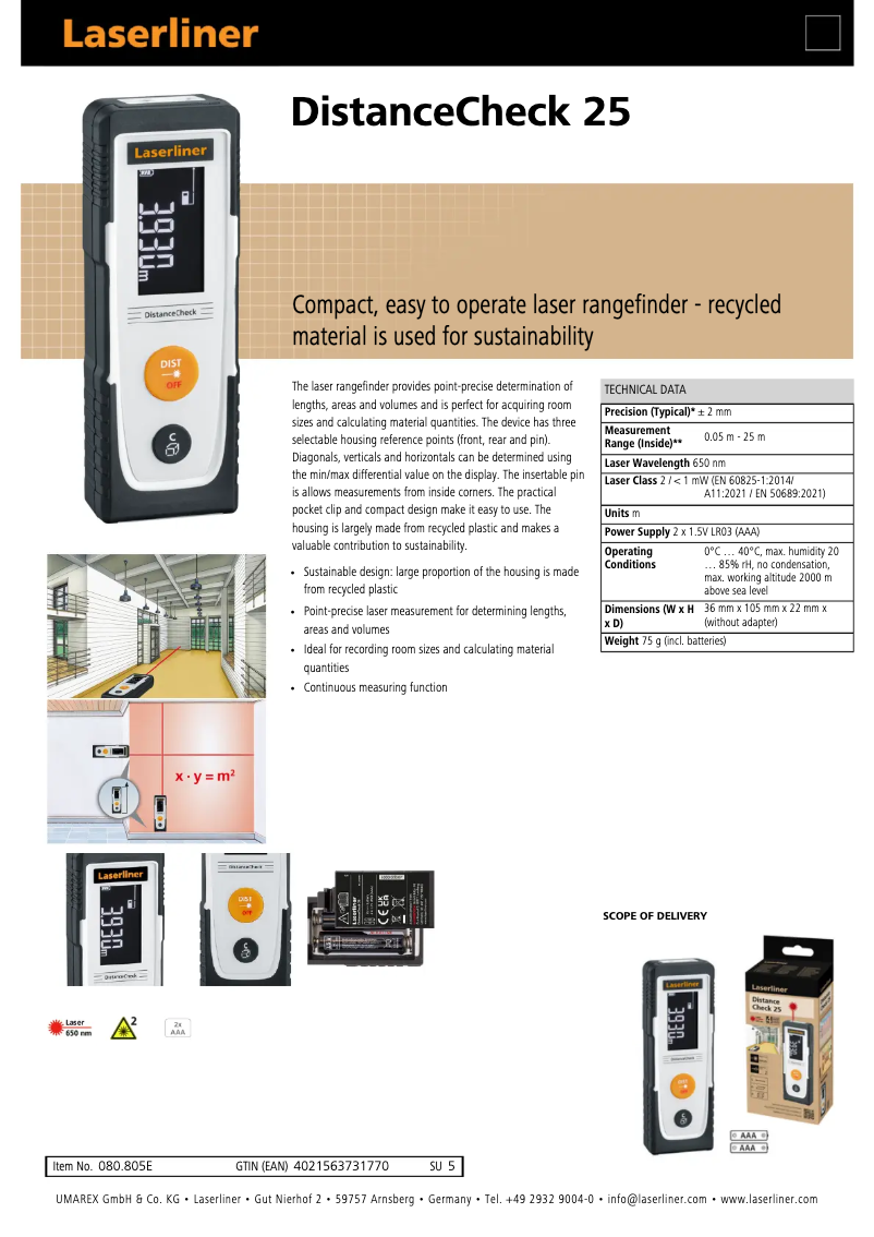 First page image of the manual for DistanceCheck 25