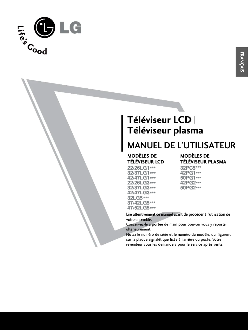 Page n°1 - Manuel utilisateur LG 42PG10R