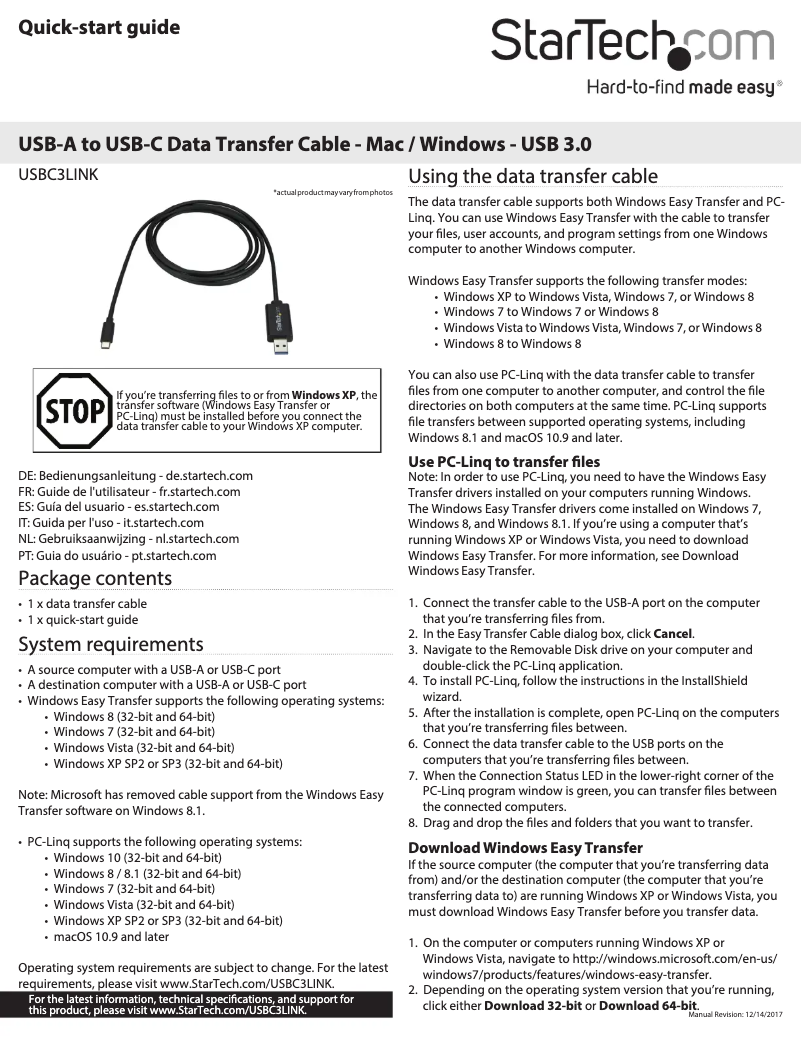 Page n°1 - Manuel utilisateur StarTech.com USBC3LINK