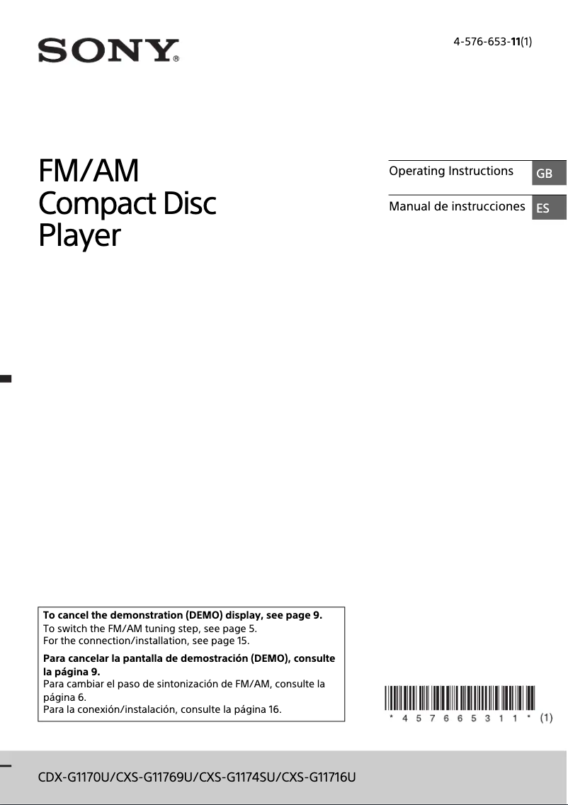 Page 1 de la notice Manuel utilisateur Sony CXS-G11716U