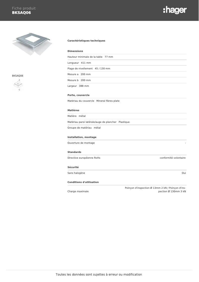 Image de la première page du manuel de l'appareil BKSAQ06