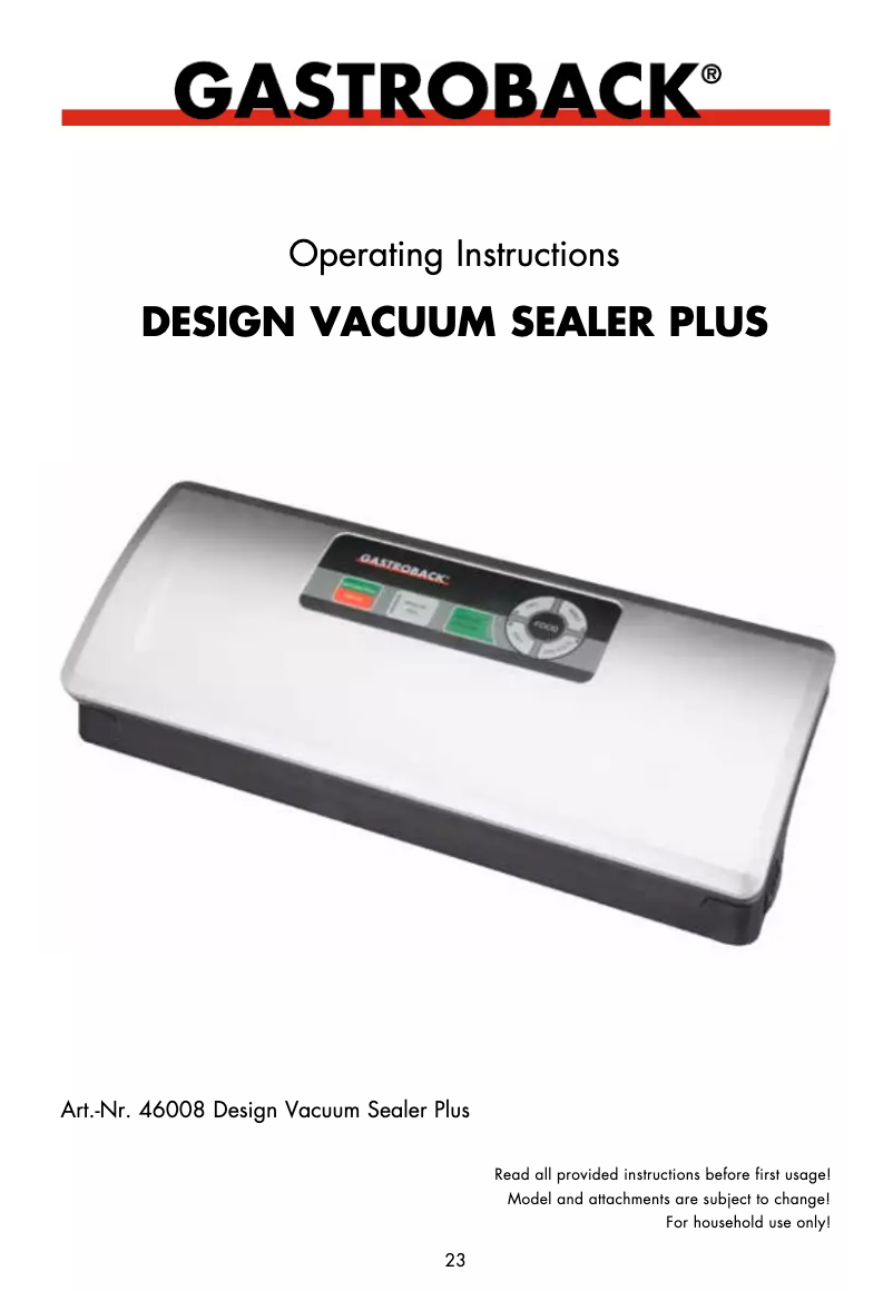 Image de la première page du manuel de l'appareil Design Vakuum Sealer Plus