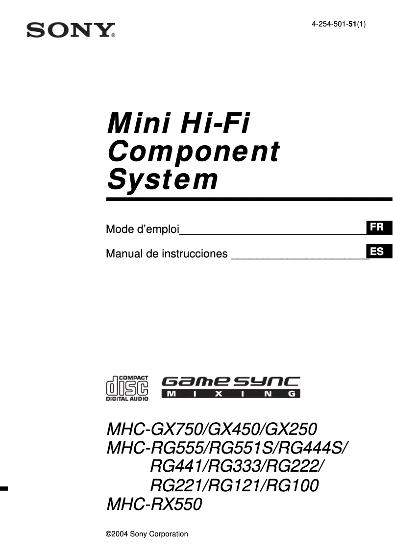 Image de la première page du manuel de l'appareil MHC-RG441