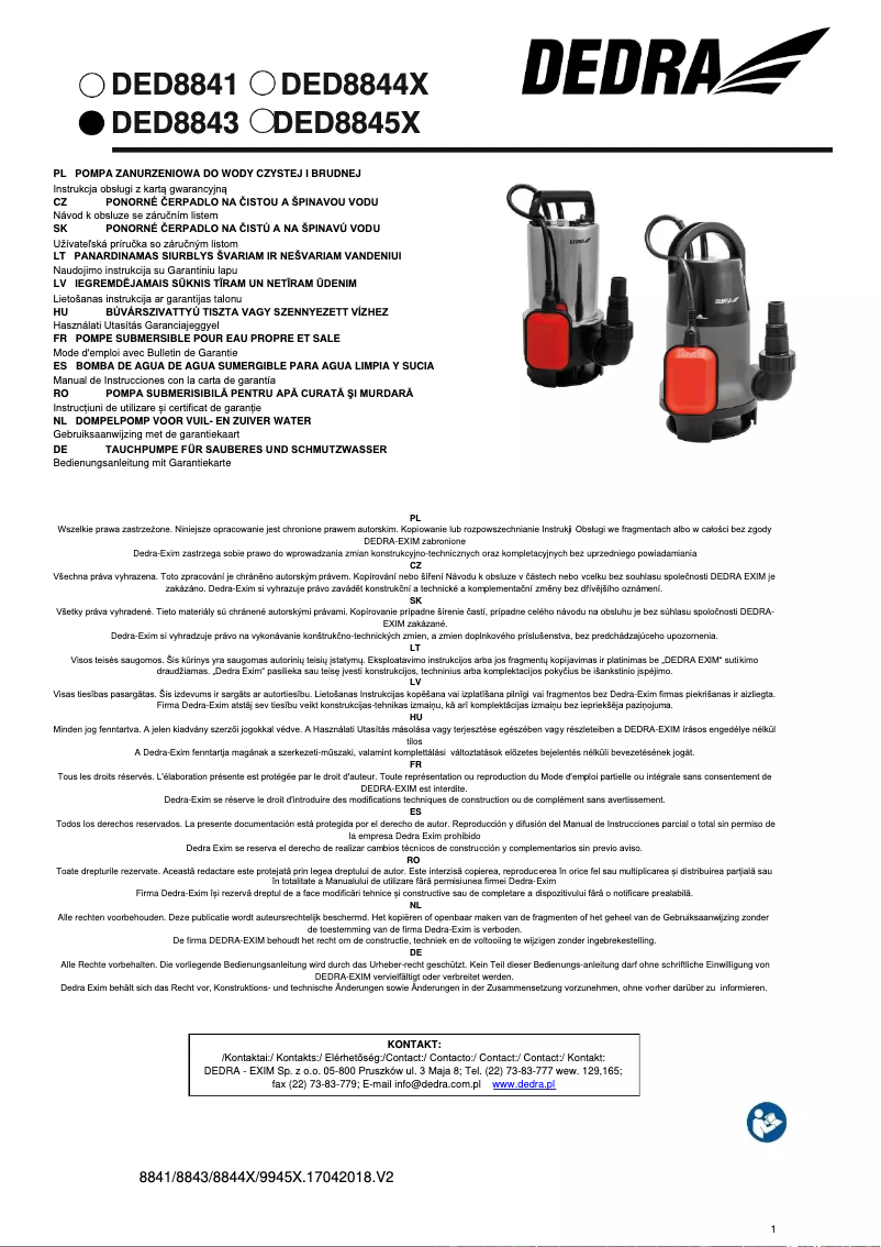 Page n°1 - Manuel utilisateur DEDRA DED8843