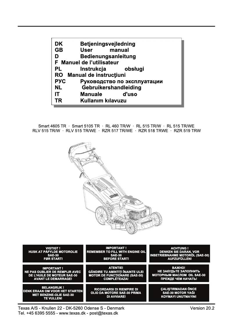 Page n°1 - Manuel utilisateur Texas RLV 515 TR/W