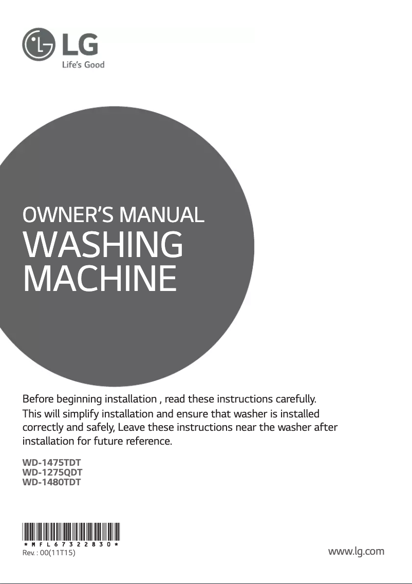 Page 1 de la notice Manuel utilisateur LG WD-1275QDT