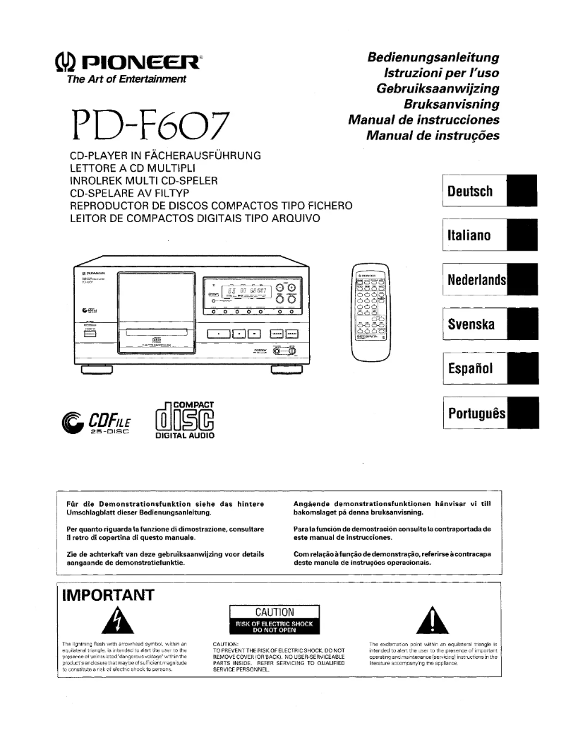 Page n°1 - Manuel utilisateur Pioneer PD-F607