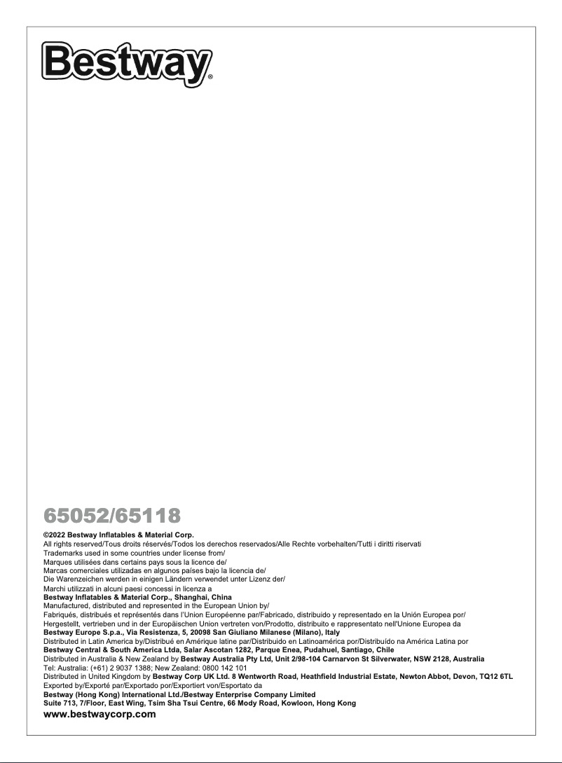 Page n°1 - Manuel utilisateur Bestway 65052