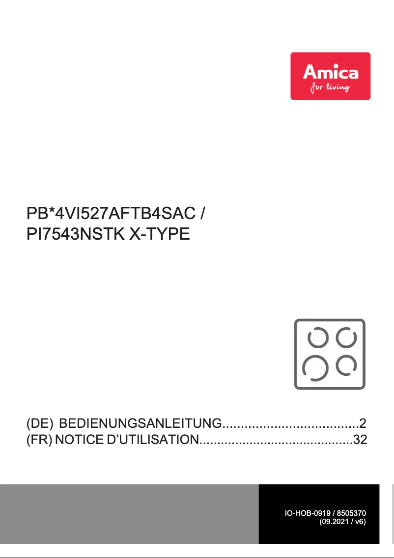 Page 1 de la notice Manuel utilisateur Amica X-Type PI7543NSTK