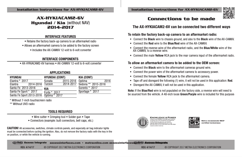 Page n°1 - Manuel utilisateur Metra AX-HYKIACAM2-6V