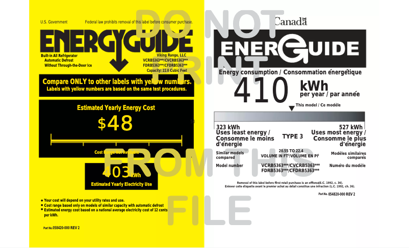 Page 1 de la notice Label énergétique Viking FDRB5303L