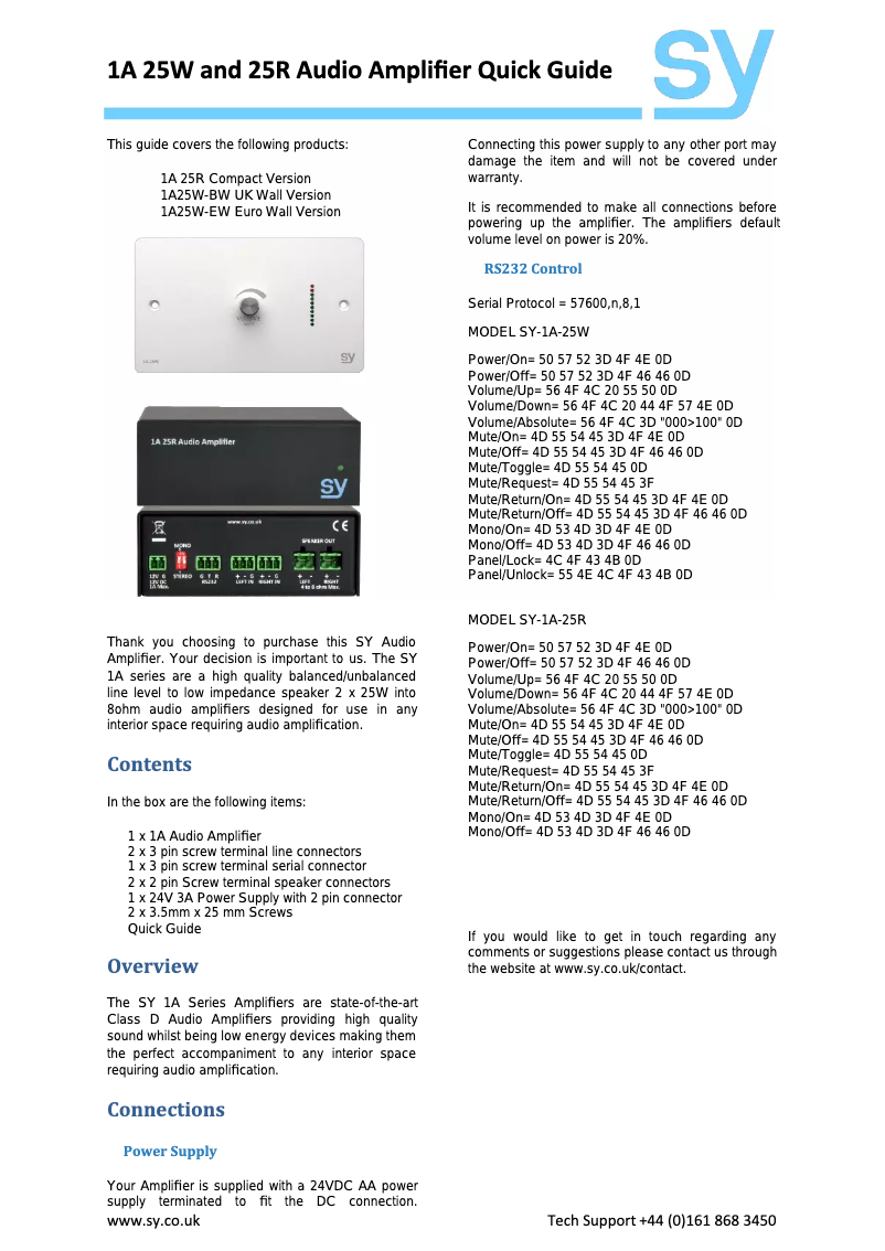 Page n°1 - Manuel utilisateur SY Electronics SY-1A-25W-EW