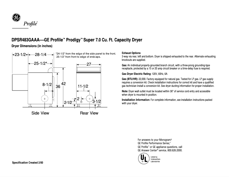 Image de la première page du manuel de l'appareil Profile Prodigy DPSR483GAAA