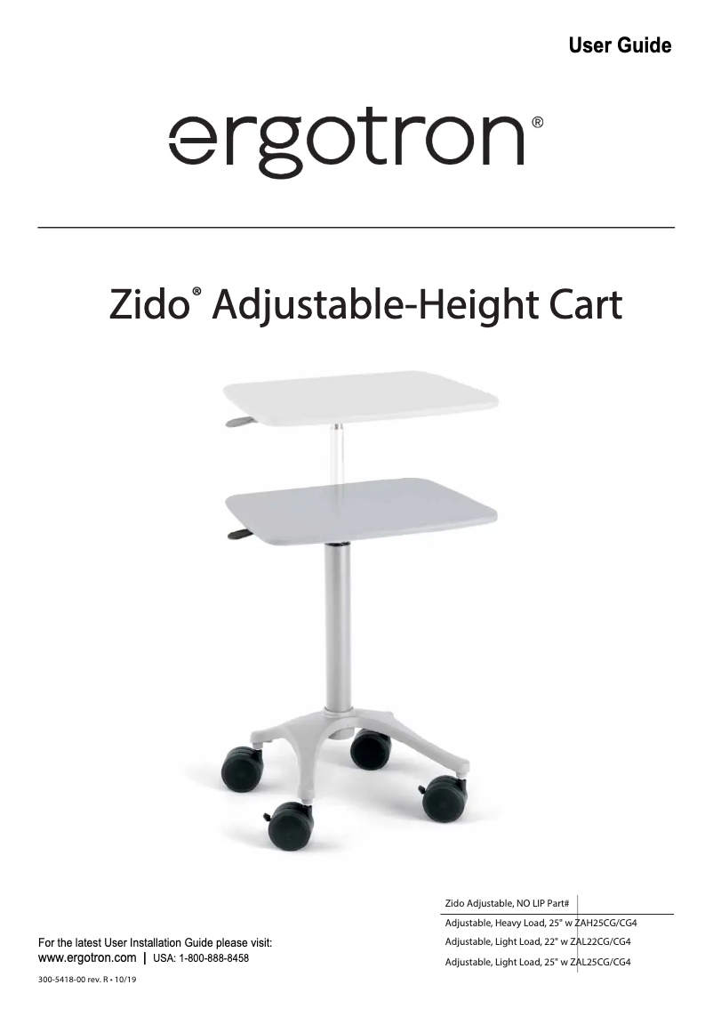 Page 1 de la notice Manuel utilisateur Ergotron Zido 22