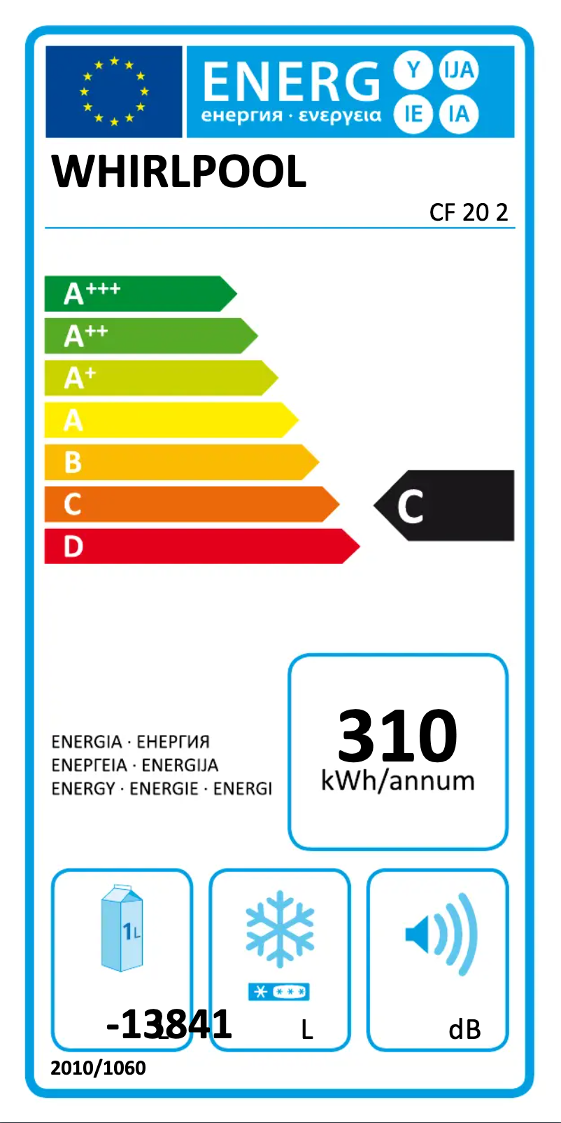 Page 1 de la notice Label énergétique Whirlpool CF 20 2