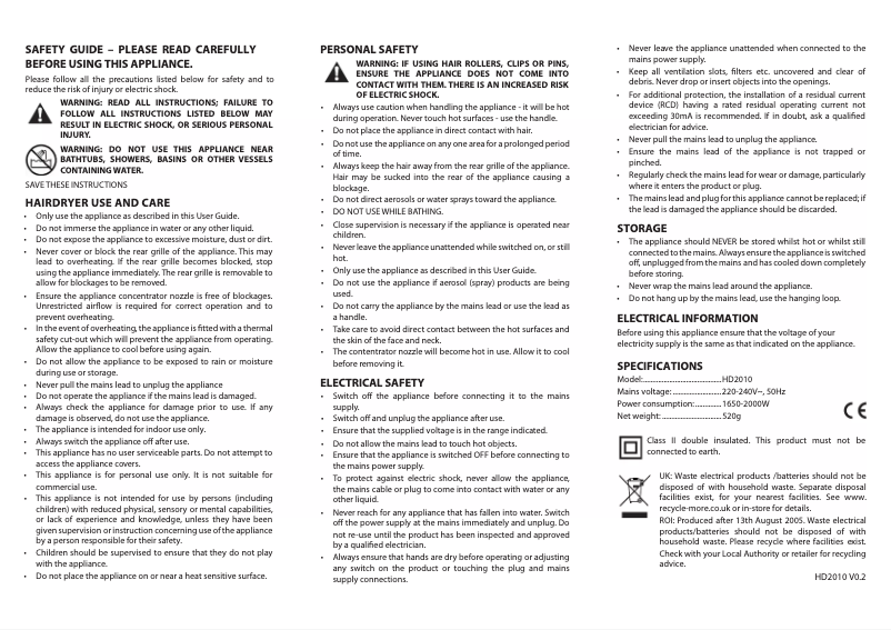 Página 1 del manual Manual de usuario Tesco HD2010