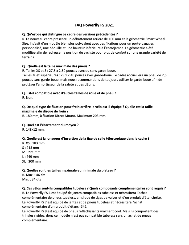 Page 1 de la notice FAQ Trek Powerfly FS 4 Gen 2