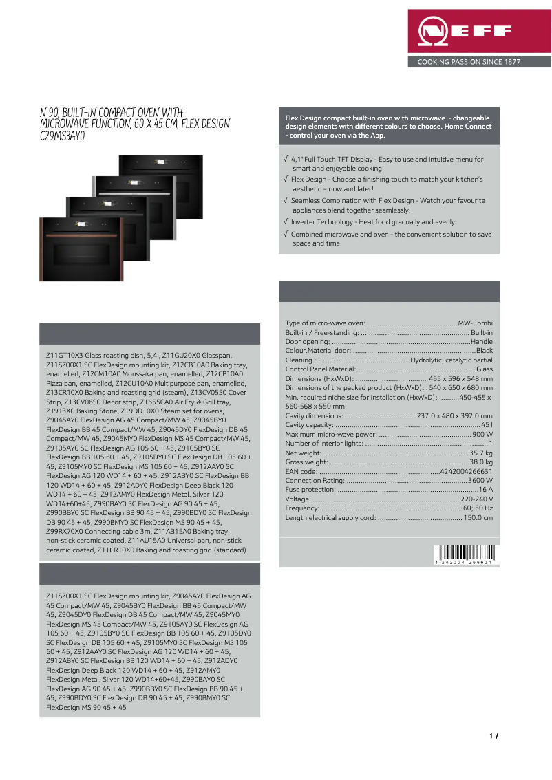 Página 1 del manual Ficha técnica Neff C29MS3AY0