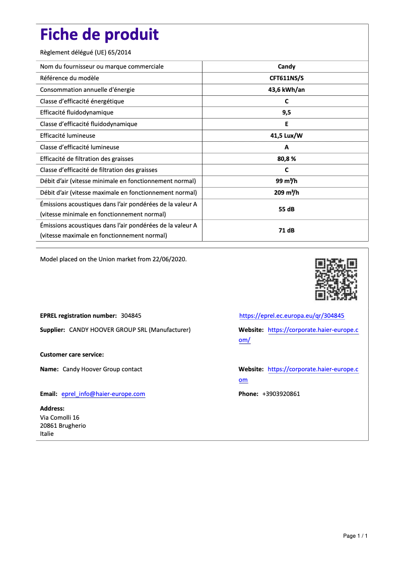 Page n°1 - Manuel utilisateur Candy CFT611NS/S