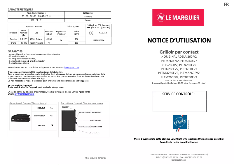 Page 1 de la notice Manuel utilisateur Le Marquier Adela 260
