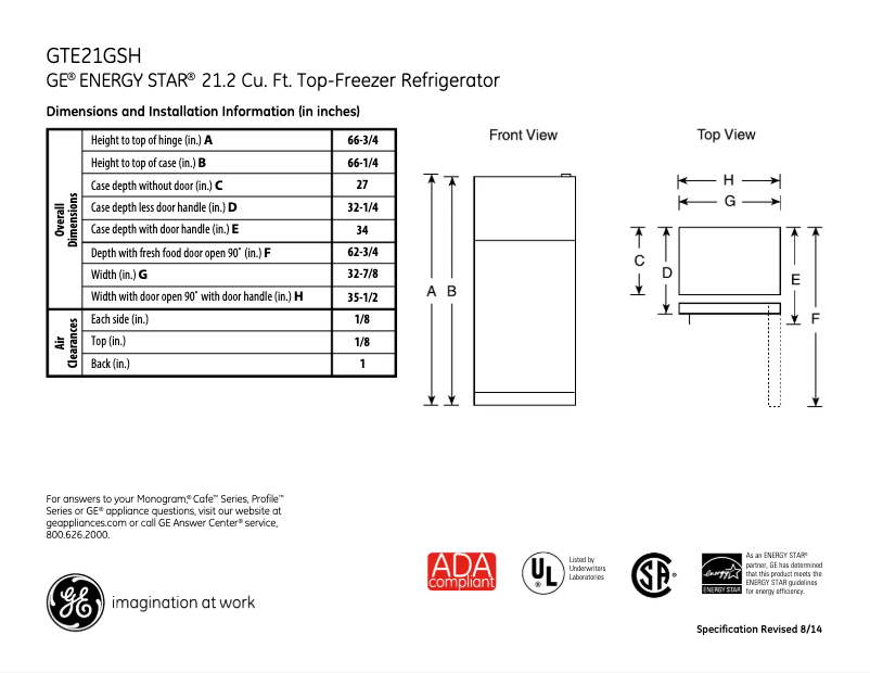 Imagen de la primera página del manual del dispositivo GTE21GTHBB