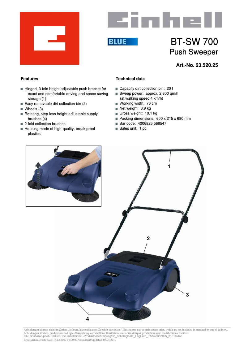 Page 1 de la notice Manuel utilisateur Einhell BT-SW 700