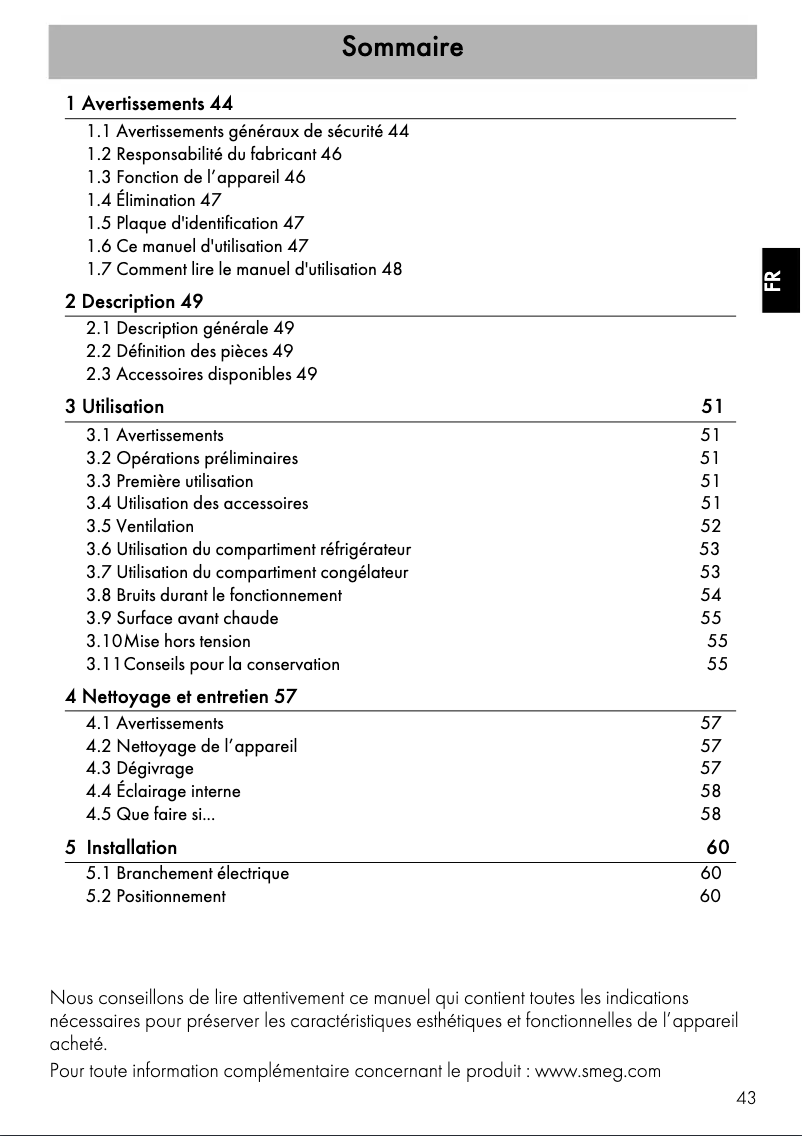 Page 1 de la notice Mode d'emploi Smeg FAB30LPK3