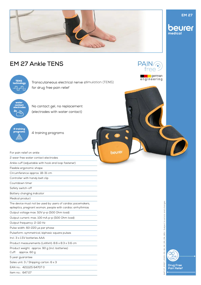 Page 1 de la notice Fiche technique Beurer EM 27