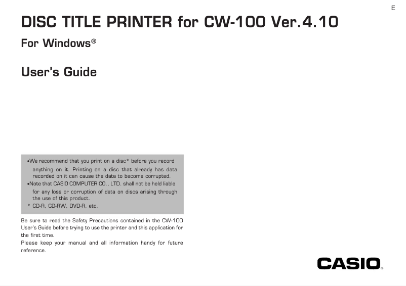 Page n°1 - Manuel utilisateur Casio CW-100