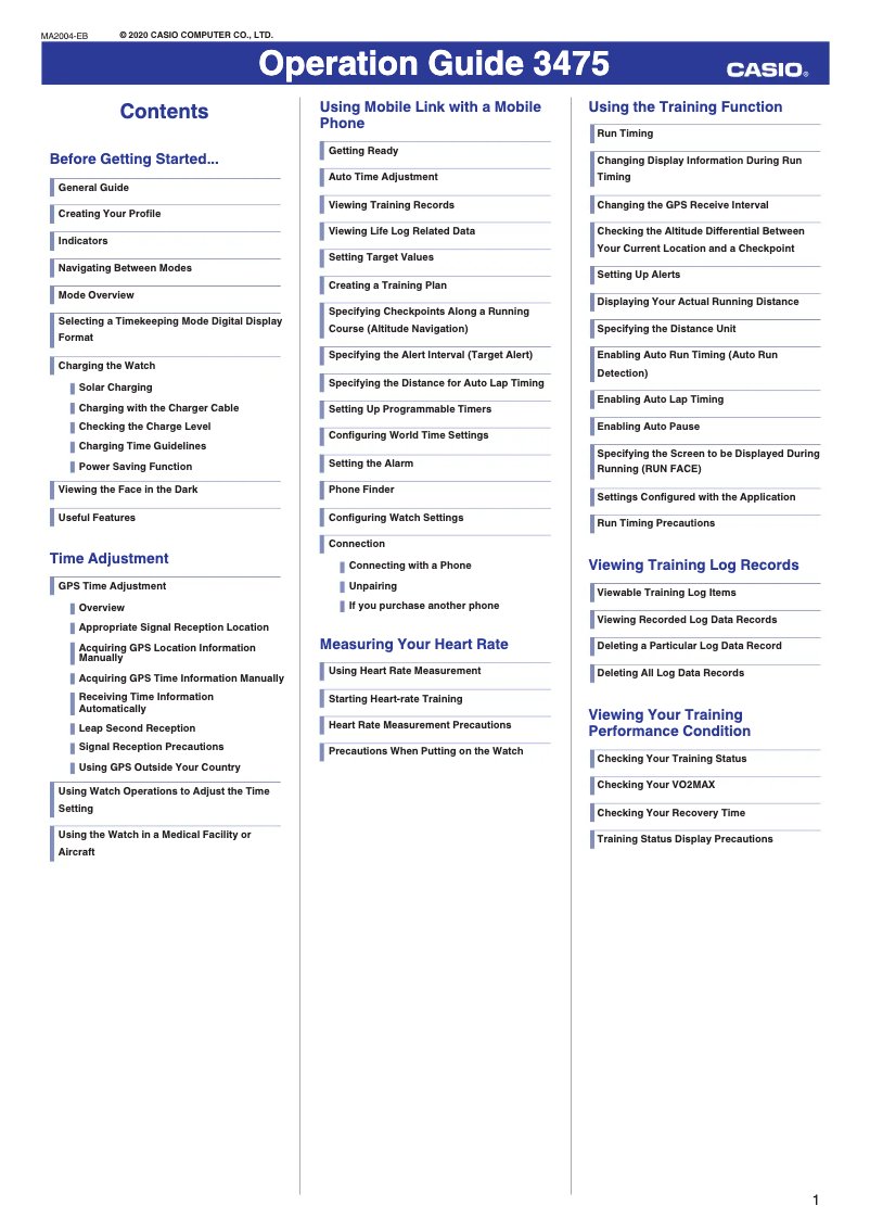 Page 1 de la notice Manuel utilisateur Casio G-Shock G-Squad GBD-H1000-8