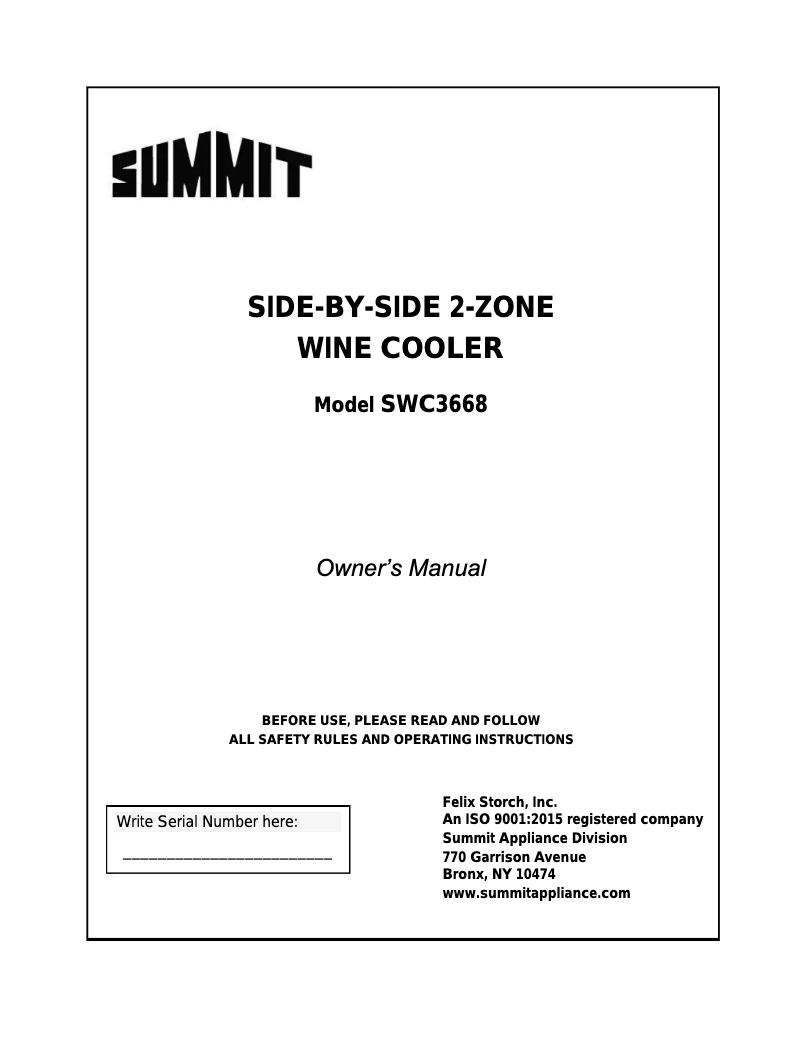 Page n°1 - Mode d'emploi Summit SWC3668ADA