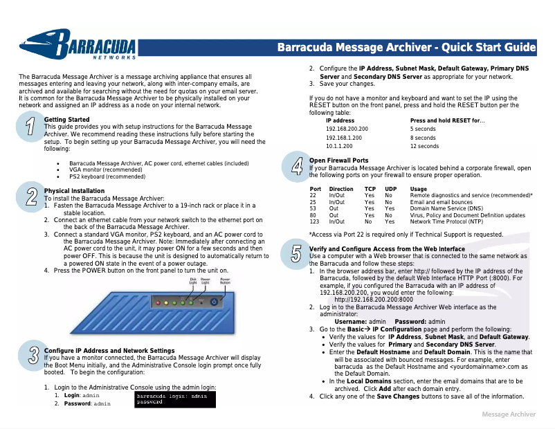 Page 1 de la notice Manuel utilisateur Barracuda Networks Message Archiver 650