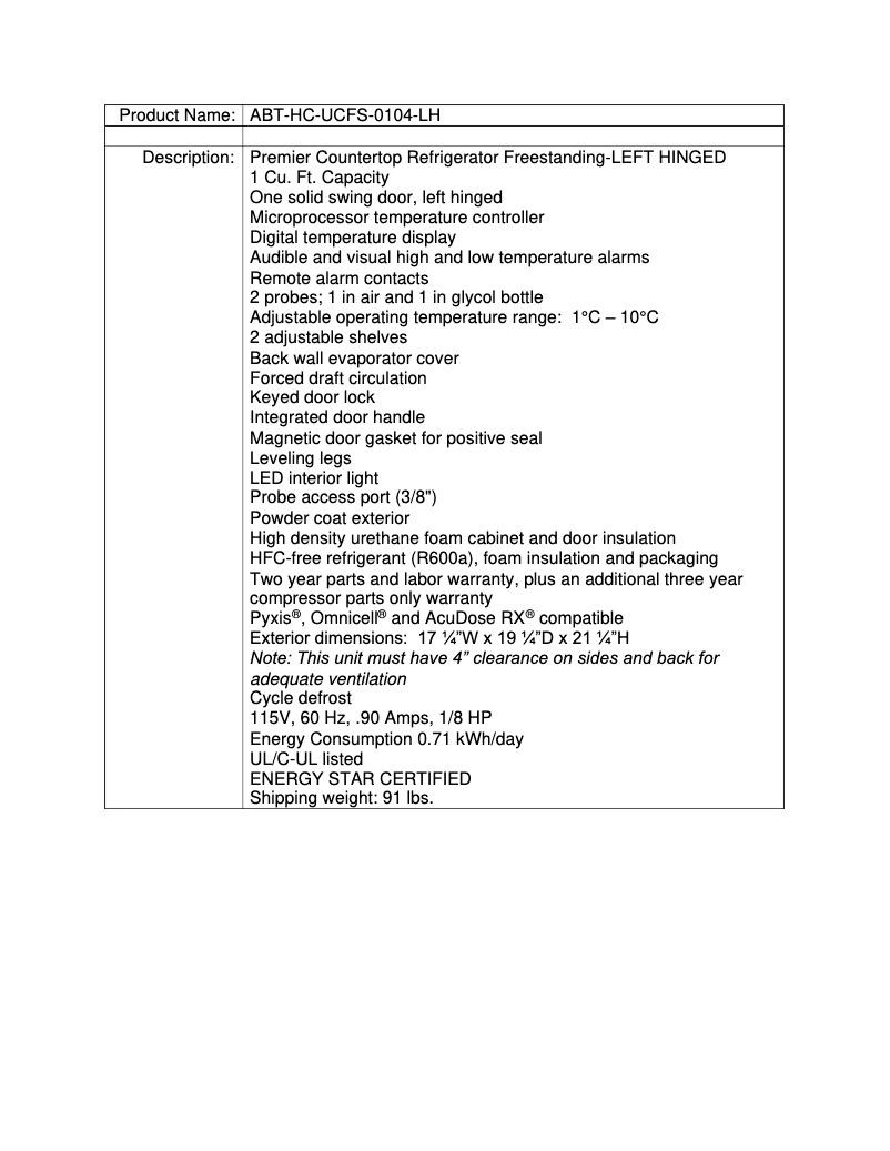 Page 1 de la notice Manuel utilisateur American BioTech Supply ABT-HC-UCFS-0104-LH