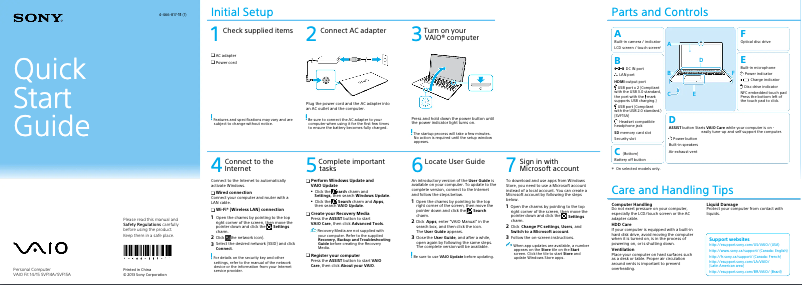 Image de la première page du manuel de l'appareil Vaio SVF15A15CDB