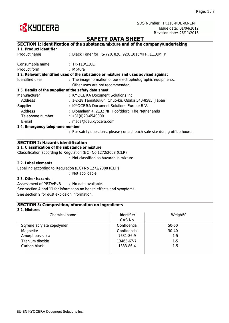 Page 1 de la notice Instructions de sécurité Kyocera FS-920