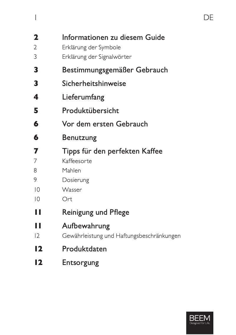 Página 1 del manual Manual de usuario BEEM Grind-2-Go