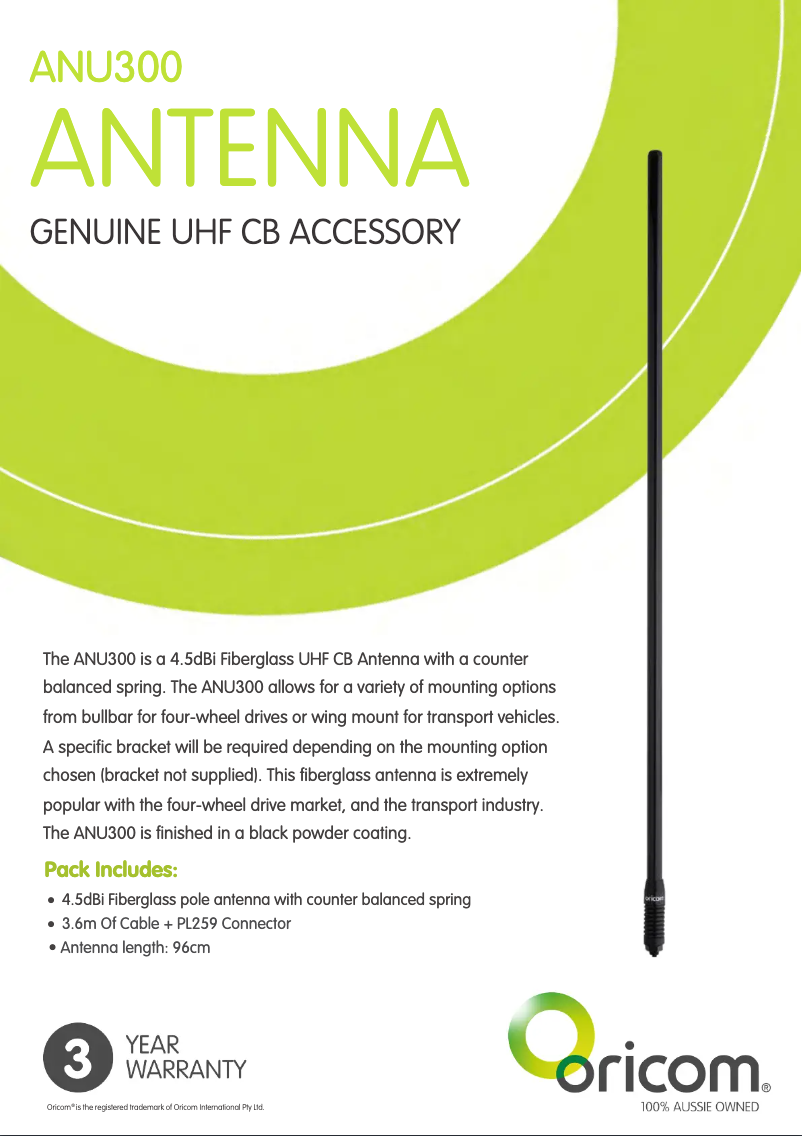 Página 1 del manual Ficha técnica Oricom ANU300